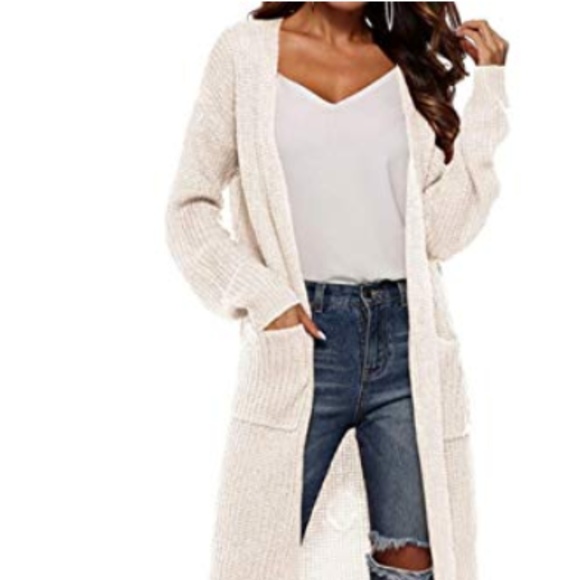 flower of the desert Sweaters - White Long Cardigan Pockets Duster Side Slit